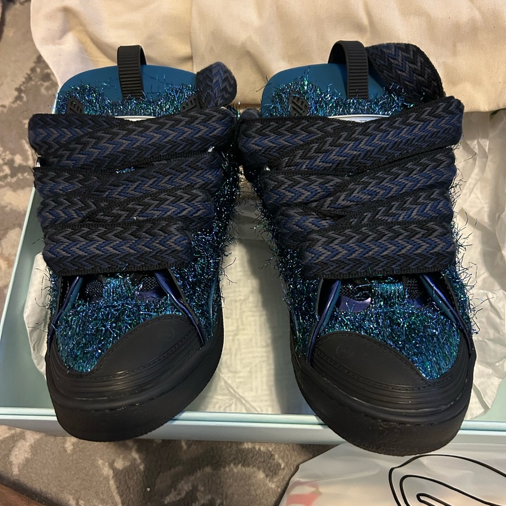 Lanvin Kids Glittery Blue and Black Sneakers